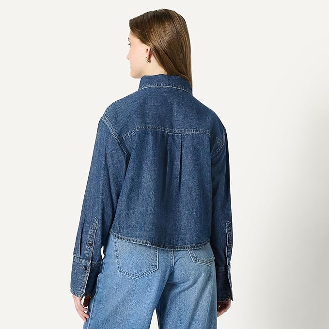 Women's Modern Oversized Short Denim Shirt with Buttons