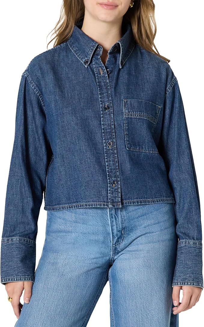Women's Modern Oversized Short Denim Shirt with Buttons